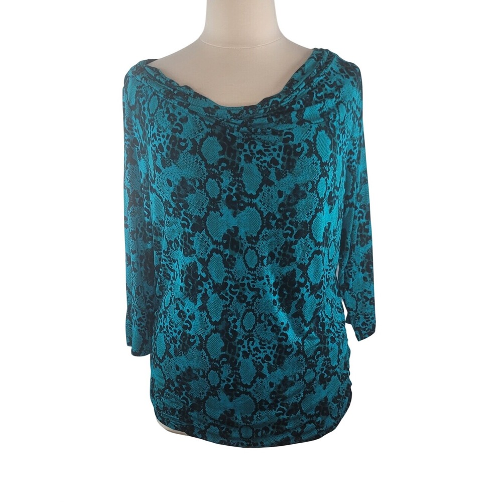 Lane Bryant Teal Animal Print Cowl Neck Top